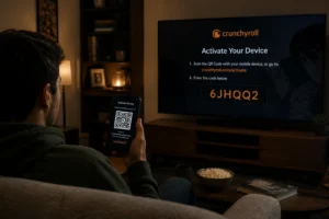 Activation Crunchyroll sur Smart TV avec code 6 caractères affiché à l'écran