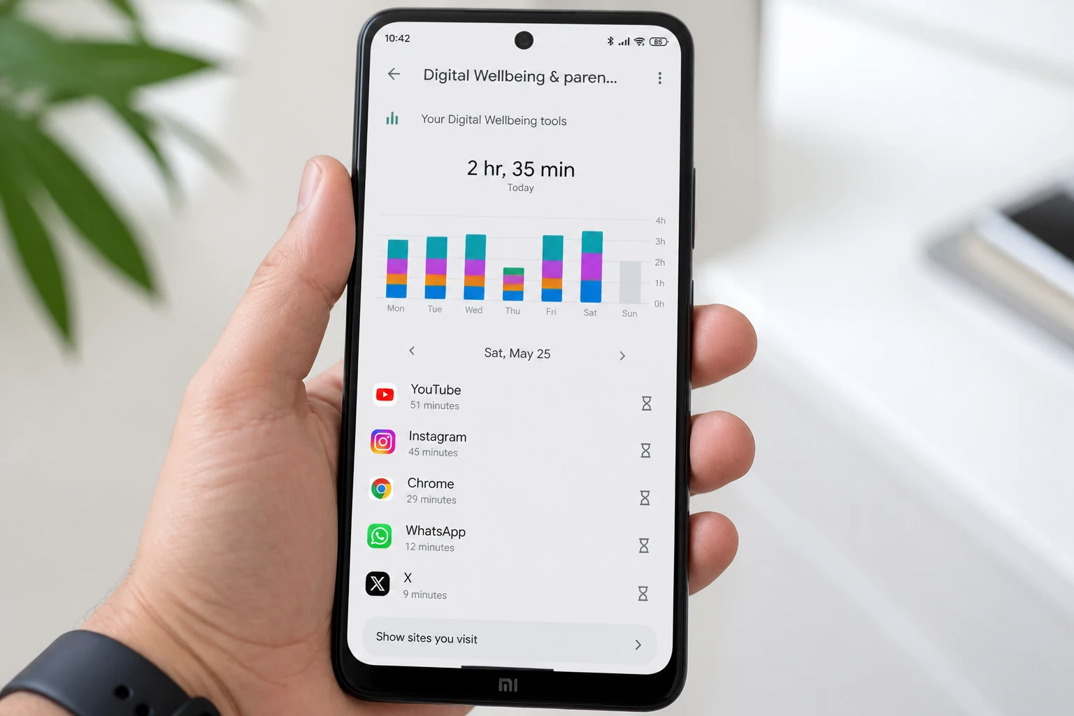 Écran Xiaomi affichant les statistiques de temps d'écran dans Bien-être numérique